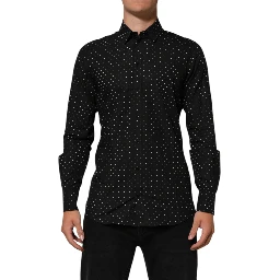 Black Polka Dot Cotton GOLD Men Formal Dress Shirt
