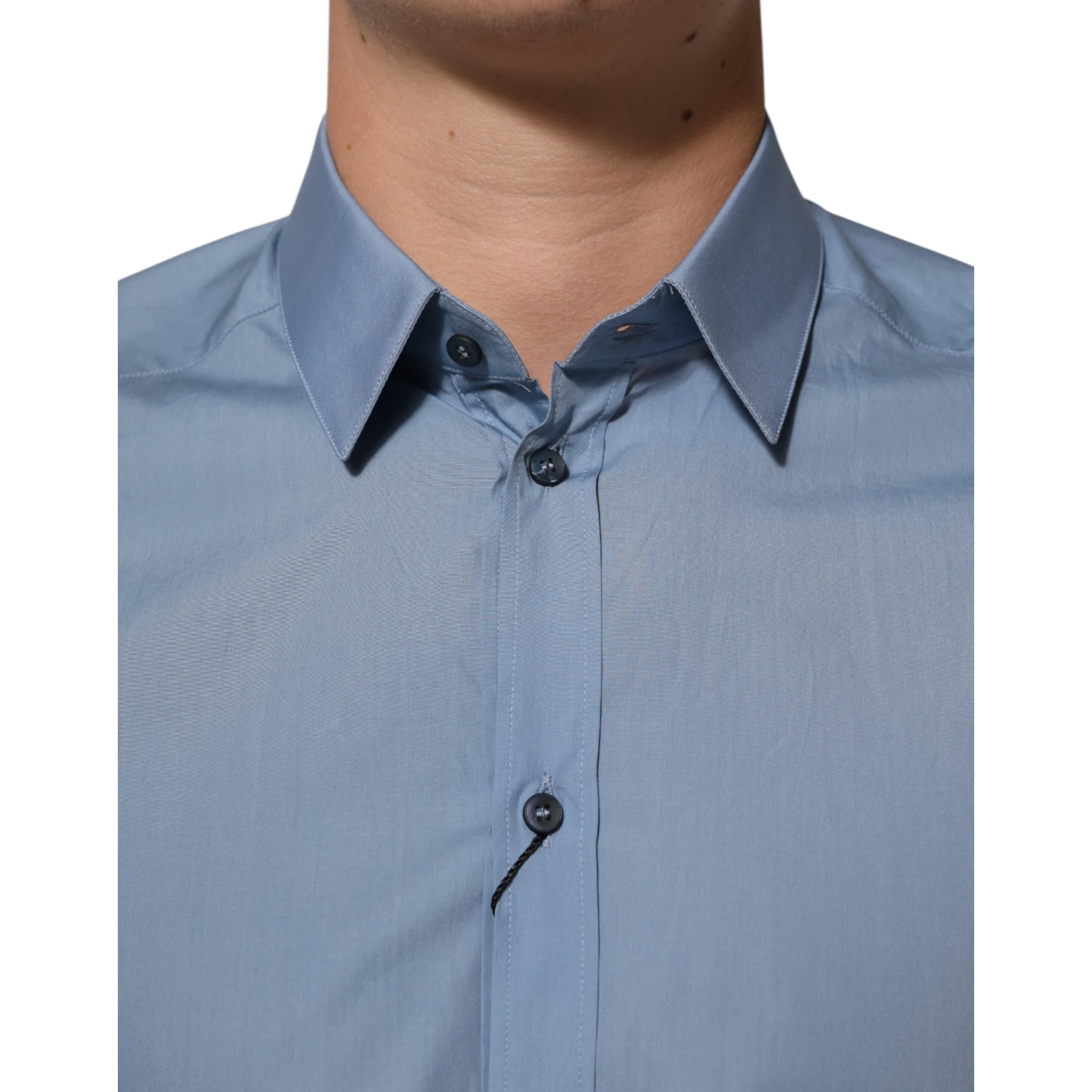Blue Cotton Collared GOLD Formal Dress Shirt