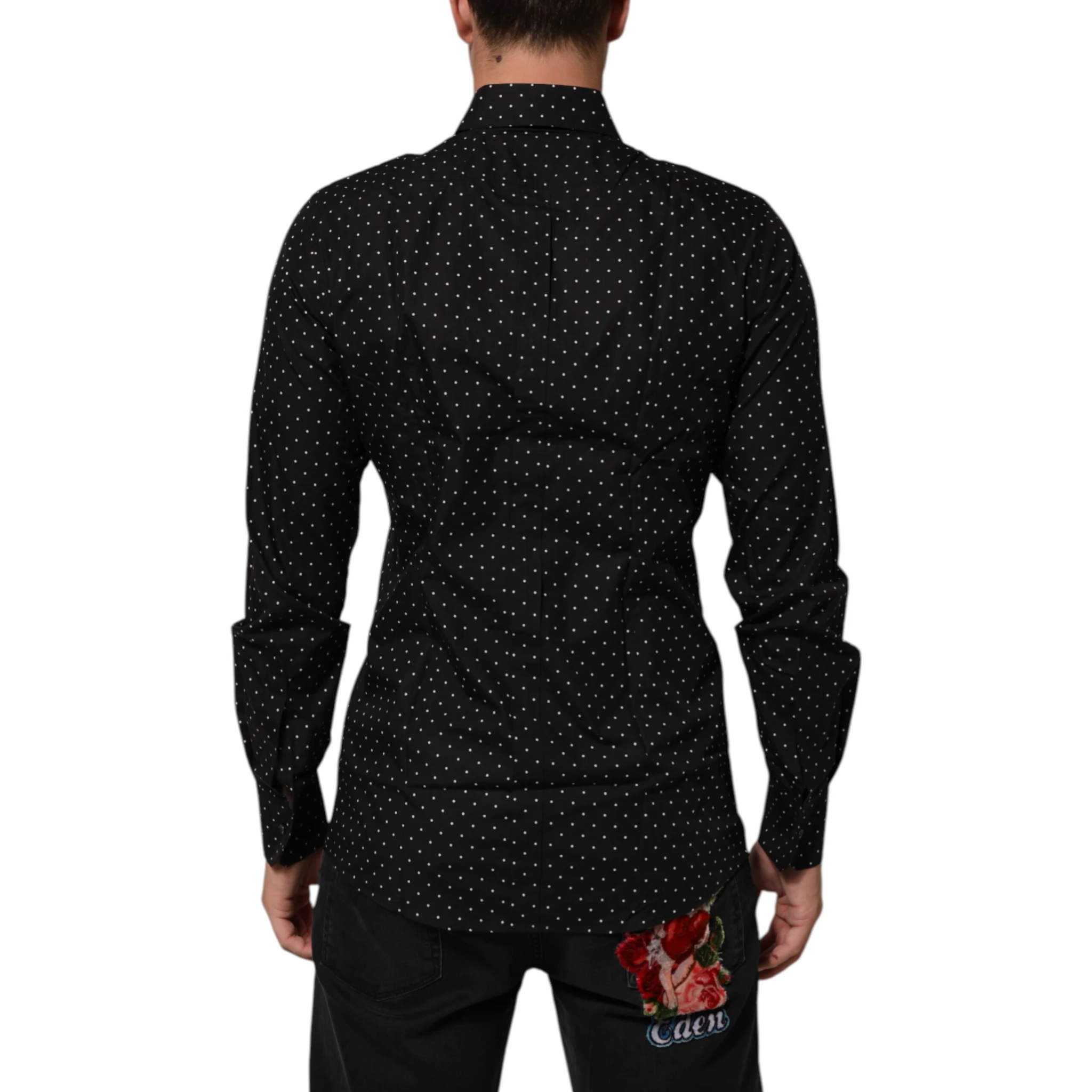 Black Polka Dot Cotton GOLD Men Formal Dress Shirt