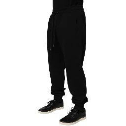 Black Cotton Drawstring Logo Sweatpants Pants