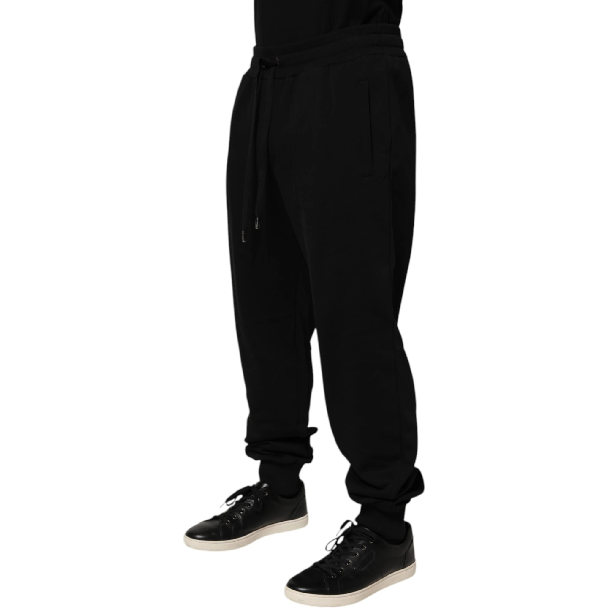 Black Cotton Drawstring Logo Sweatpants Pants