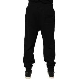 Black Cotton Drawstring Logo Sweatpants Pants