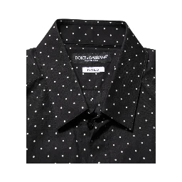Black Polka Dot Cotton GOLD Men Formal Dress Shirt
