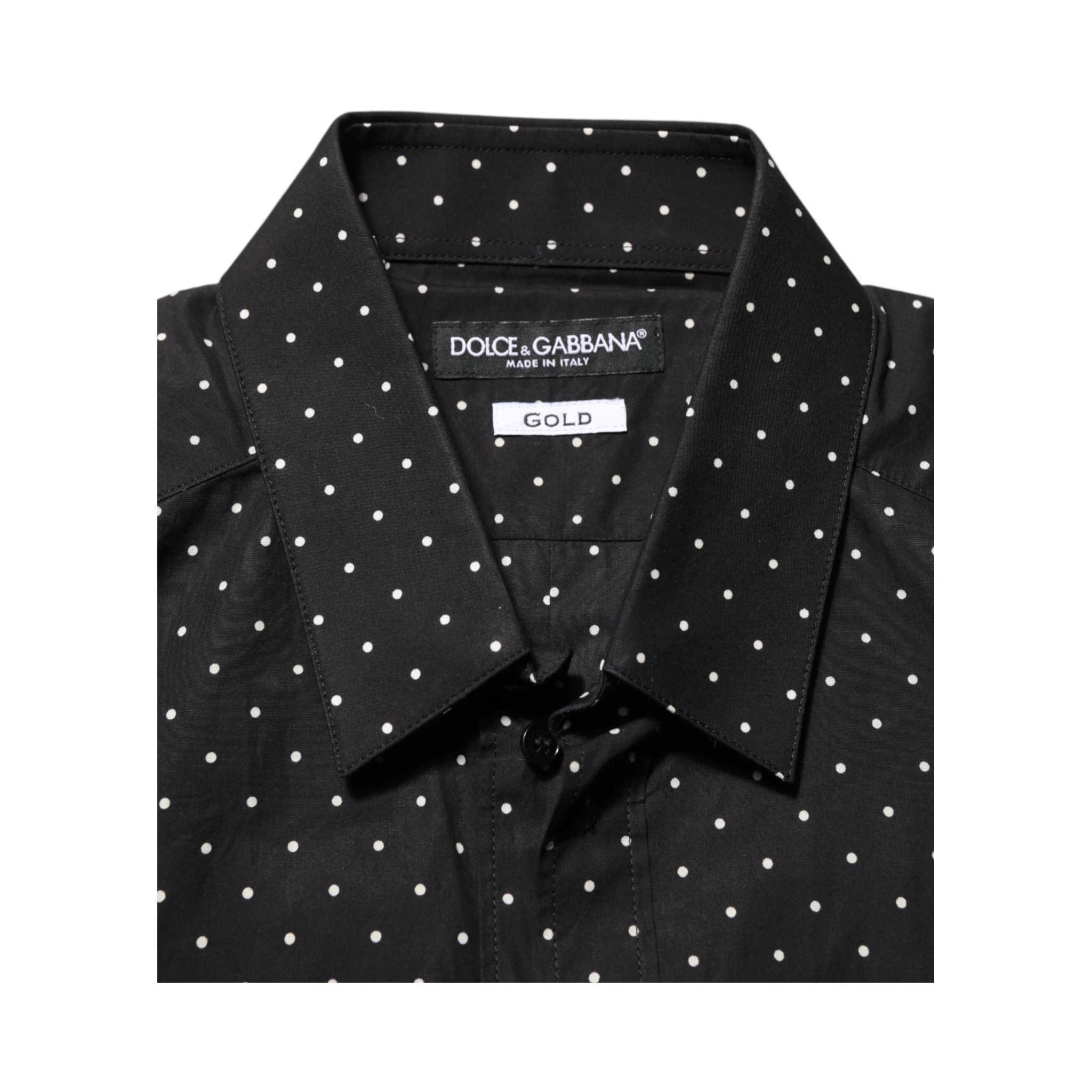 Black Polka Dot Cotton GOLD Men Formal Dress Shirt