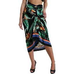 Black Strelitzia High Waist Wrap Midi Skirt