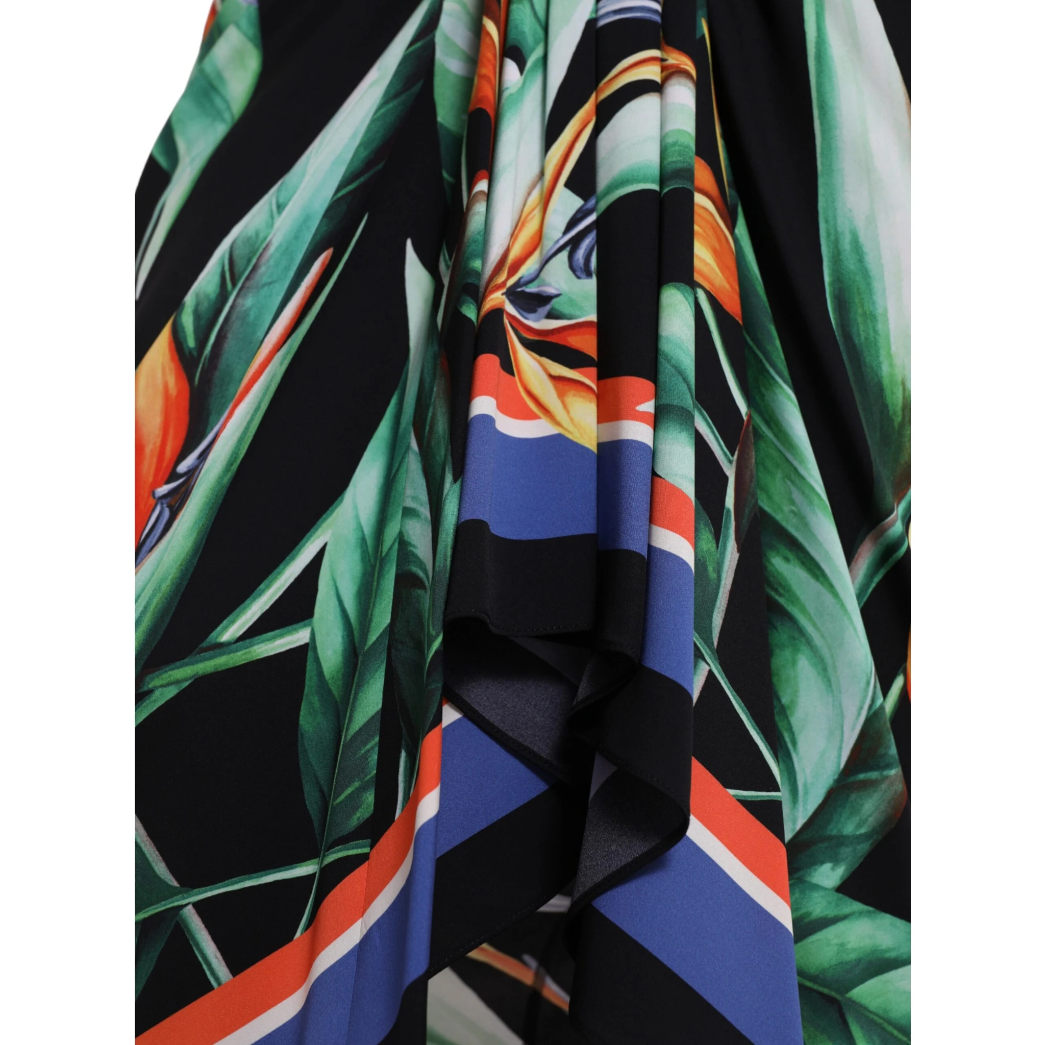 Black Strelitzia High Waist Wrap Midi Skirt