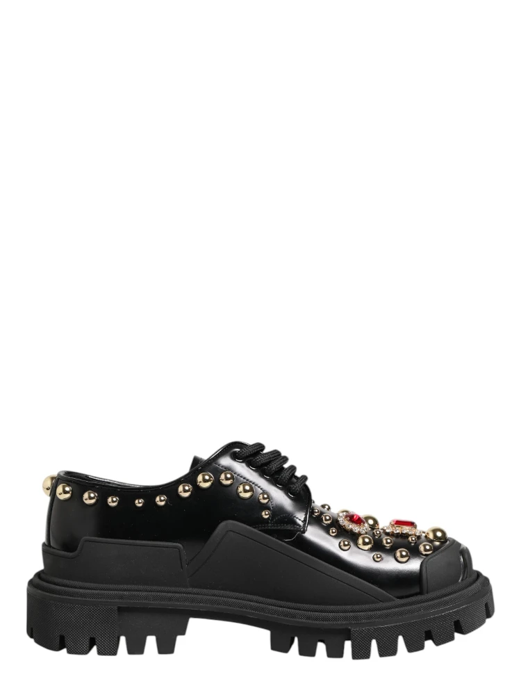 Black Leather Jeweled Crystals Derby Shoes alternative