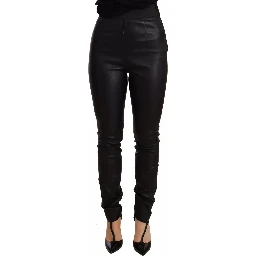 Black Leather Elastic Waist Trouser Pants