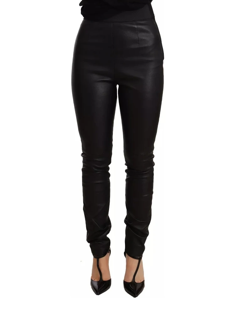 Black Leather Elastic Waist Trouser Pants
