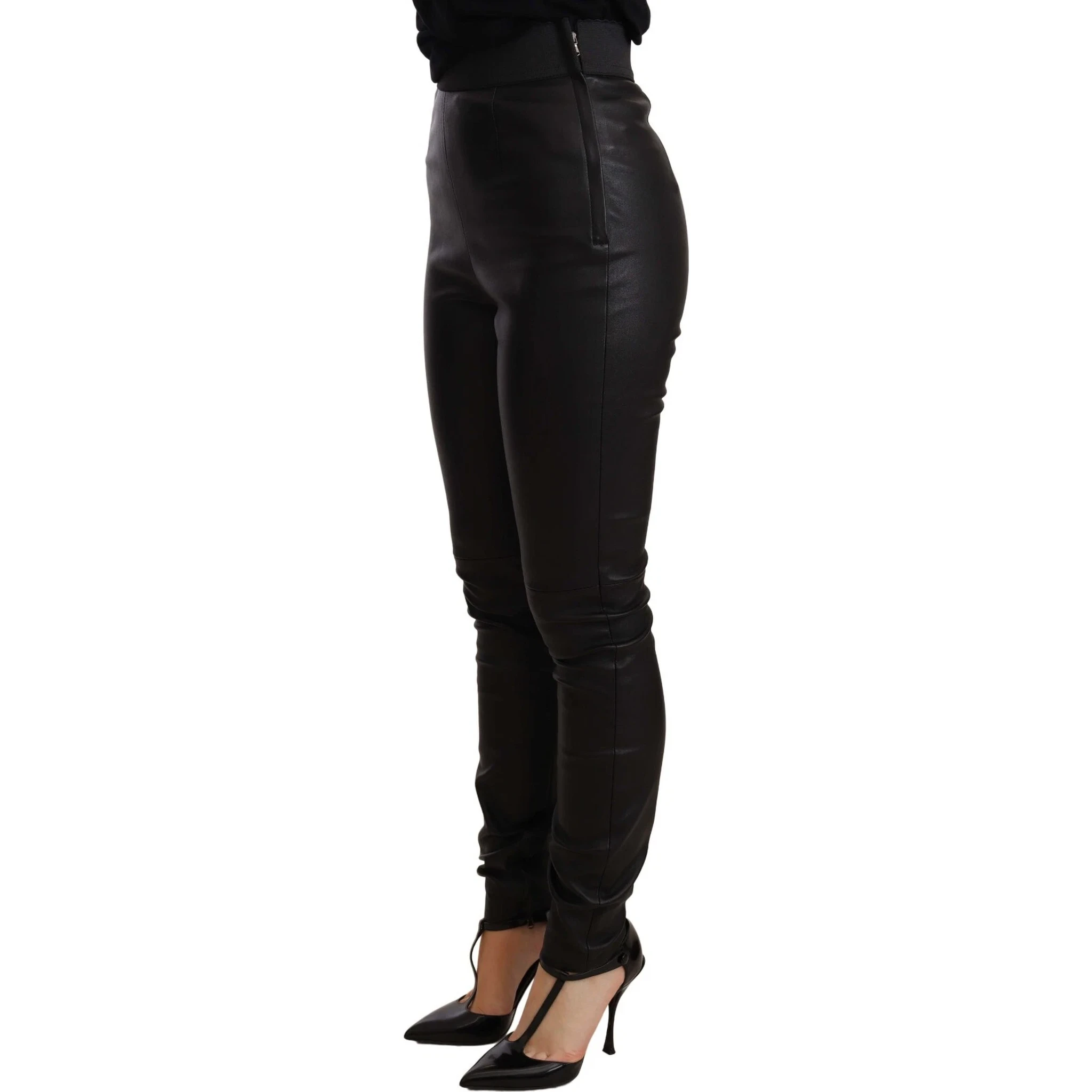 Black Leather Elastic Waist Trouser Pants