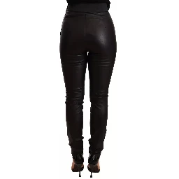 Black Leather Elastic Waist Trouser Pants