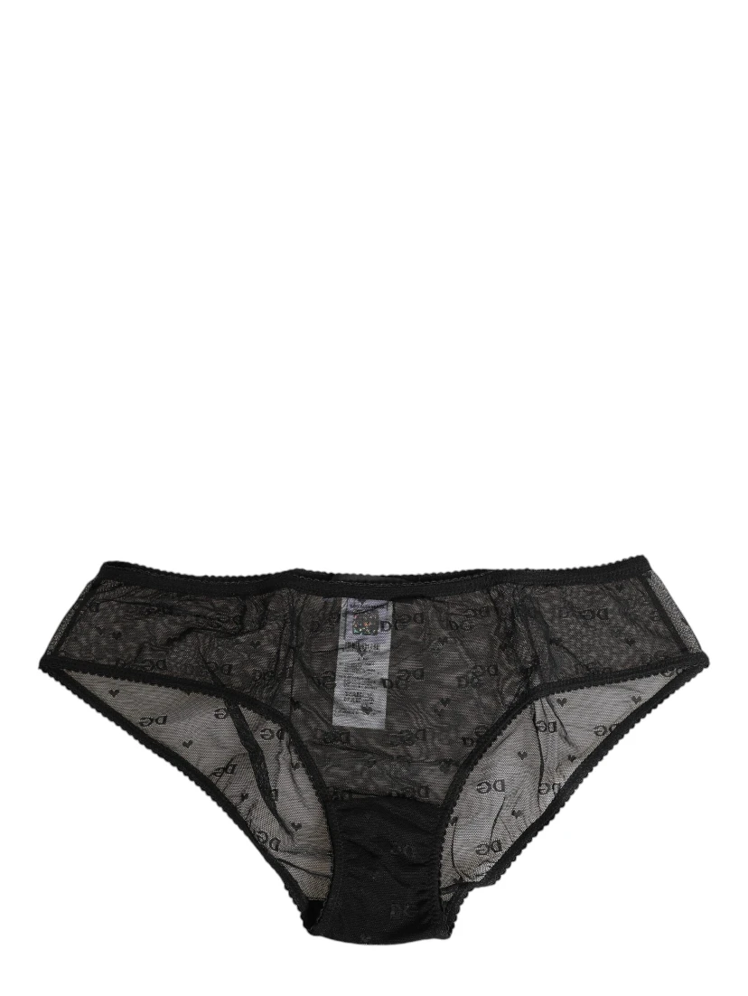 Black Sheer Mesh Lace Polka Dot Logo Underwear