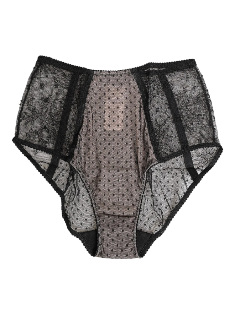 Black Sheer Polka Dot Lace High Waist Underwear