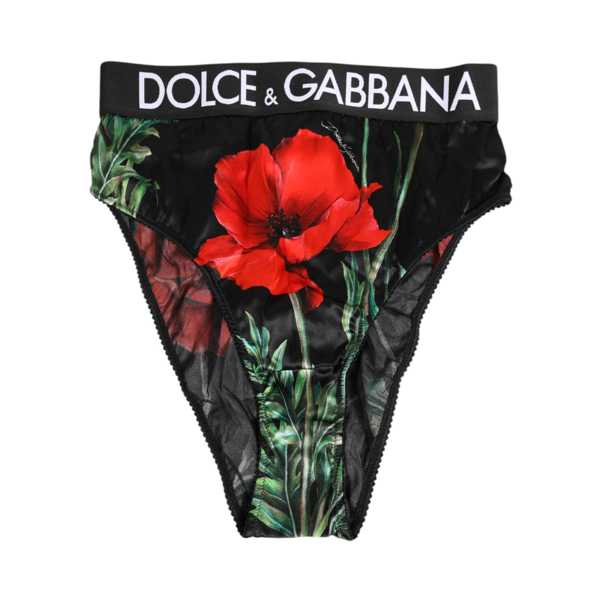 Black Floral Print High Waist Sheer Mesh Underwear