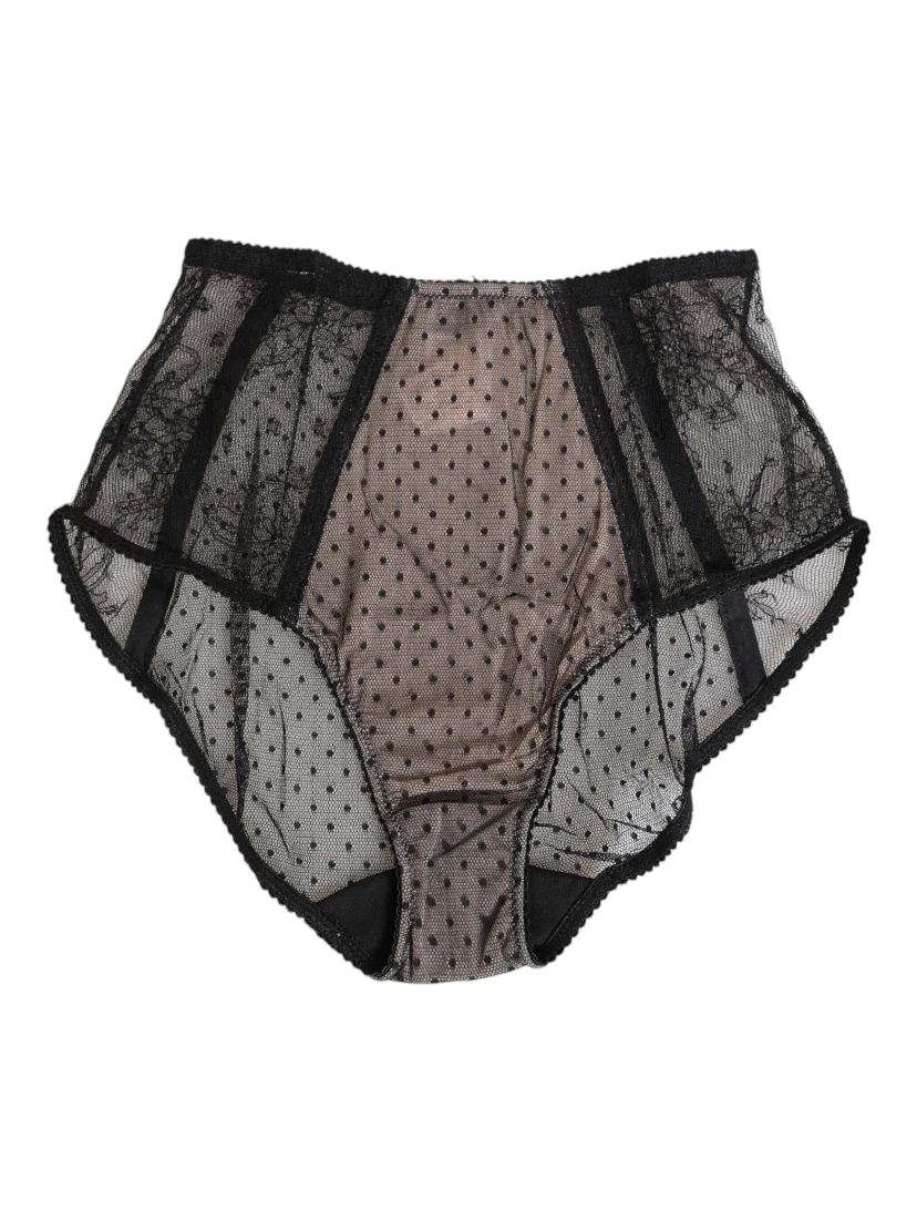 Black Sheer Polka Dot Lace High Waist Underwear