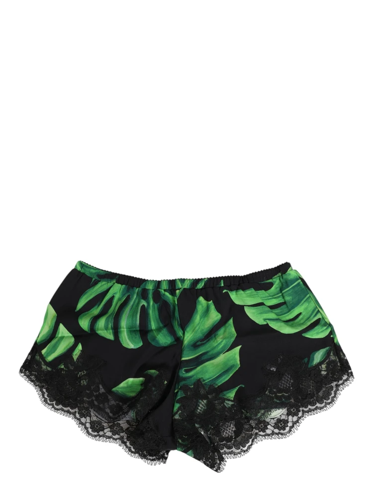 Black Green Tropical Print Lace Underwear