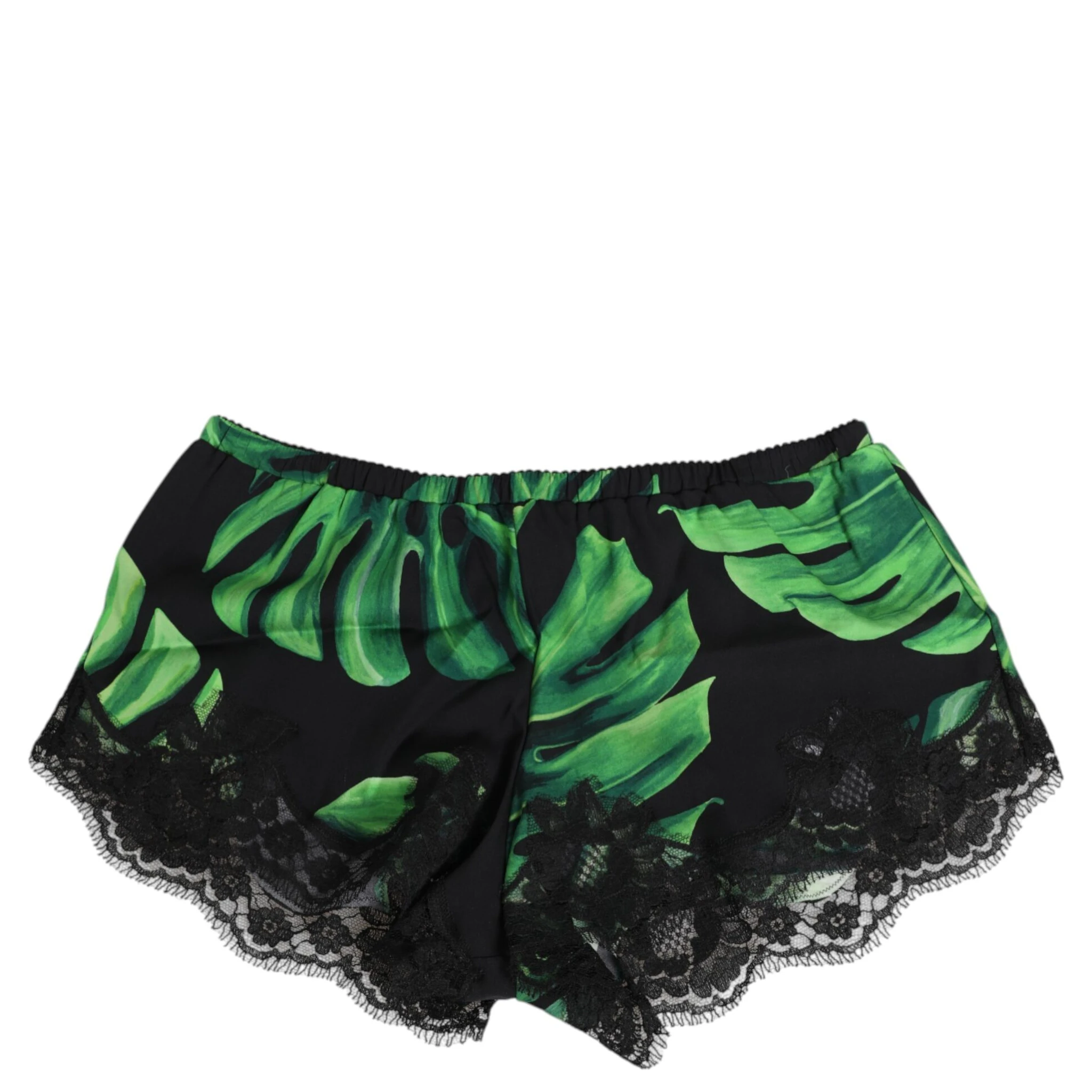 Black Green Tropical Print Lace Underwear