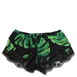 Black Green Tropical Print Lace Underwear