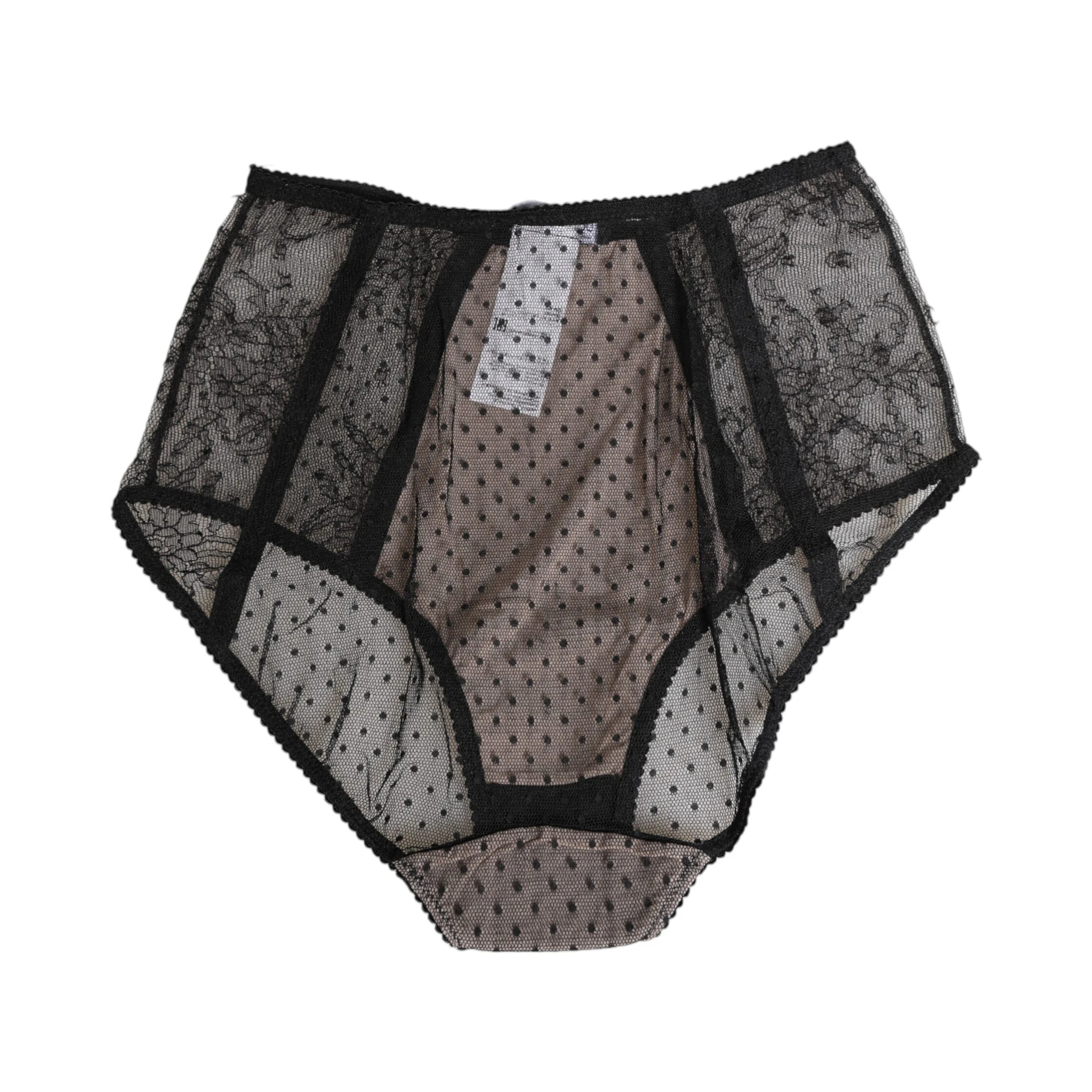Black Sheer Polka Dot Lace High Waist Underwear