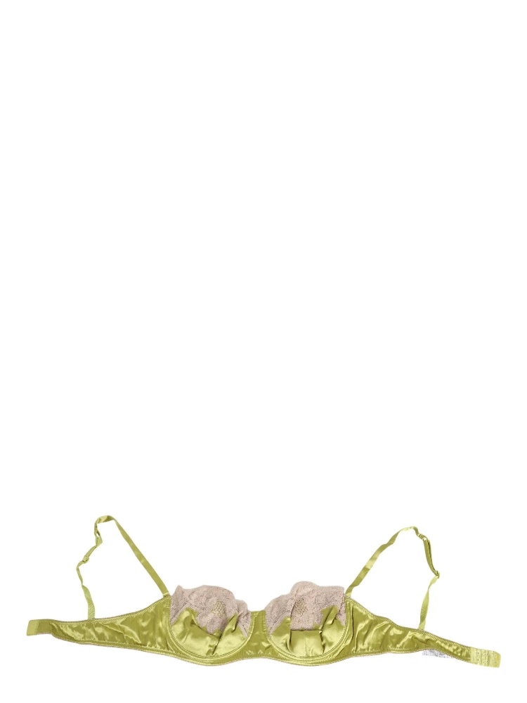 Lime Green Silk Satin Lace Padded Balconnet Underwear