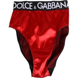 Red Satin High-Waist Briefs Logo Women Underwear