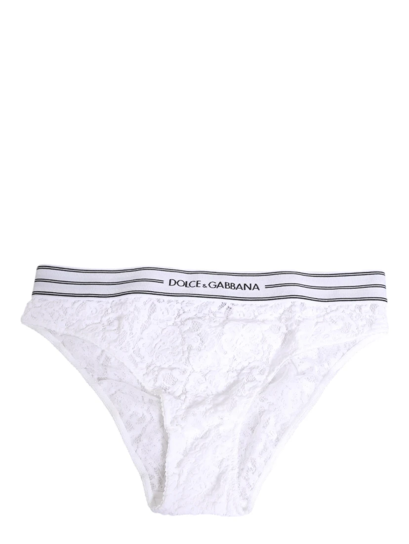 White Lace Slip Brief Logo Waistband Underwear