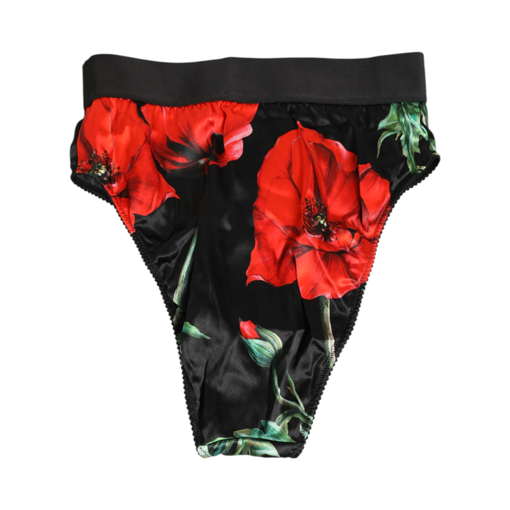 Black Floral Print High Waist Sheer Mesh Underwear