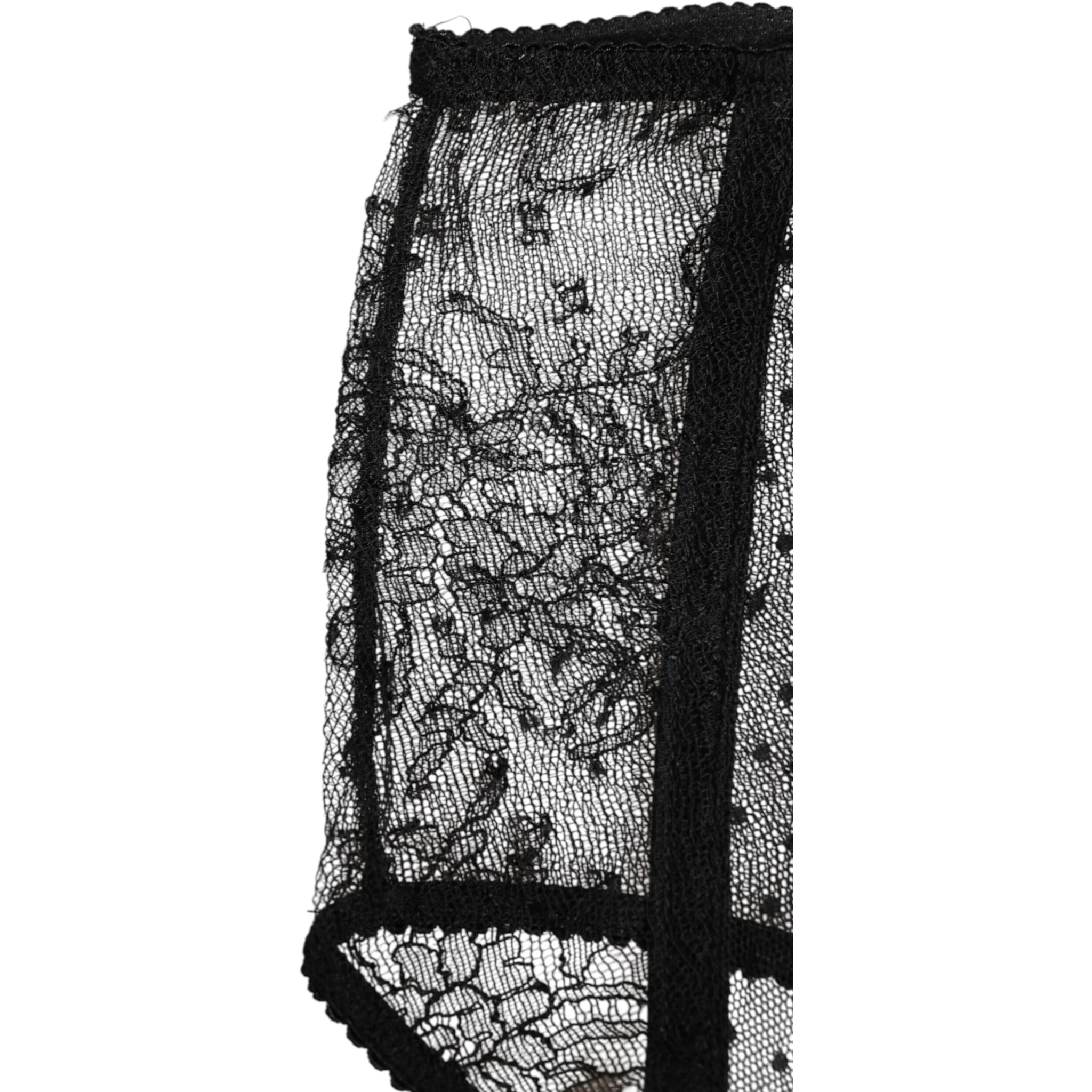 Black Sheer Polka Dot Lace High Waist Underwear