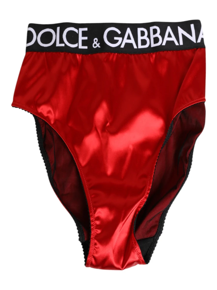 Red Satin High-Waist Briefs Logo Women Underwear alternative