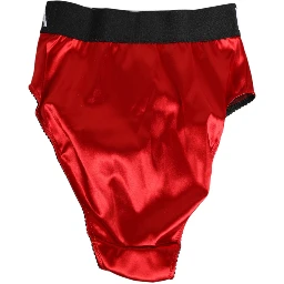 Red Satin High-Waist Briefs Logo Women Underwear