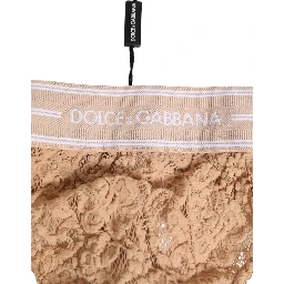 Beige Lace Logo Elastic Waist Thong Tanga Underwear