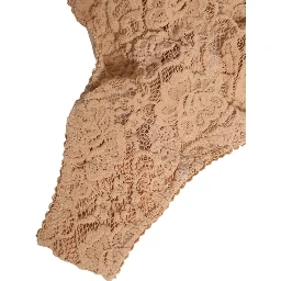Beige Lace Logo Elastic Waist Thong Tanga Underwear