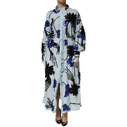 Blue Sequin Embellished Shirt Maxi Dress