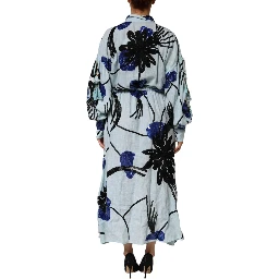 Blue Sequin Embellished Shirt Maxi Dress