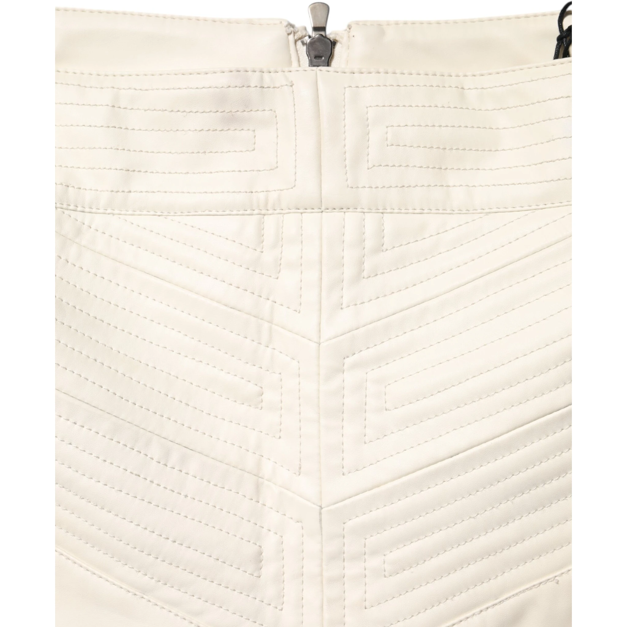 Beige Faux Leather Quilted Mini High Waist Women  Skirt