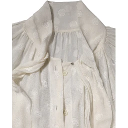 White Polka Sheer Silk Bow Tie Shirt Blouse Top