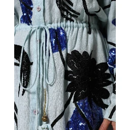 Blue Sequin Embellished Shirt Maxi Dress
