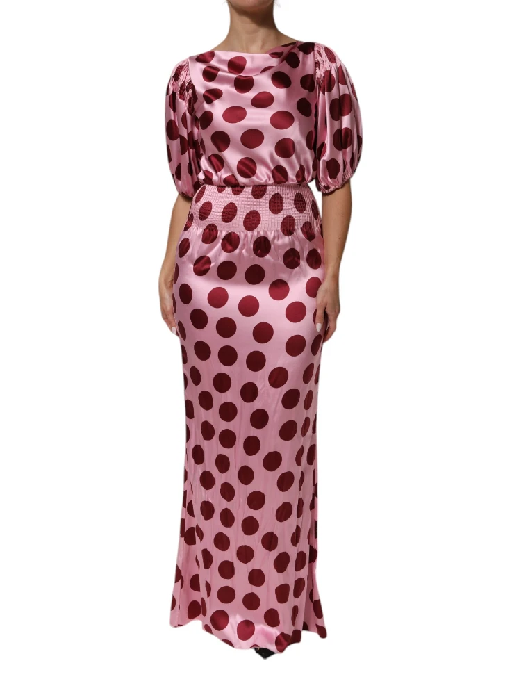 Pink Red Polka Dot Silk Satin Maxi Gown Dress alternative