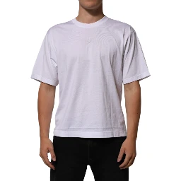 White Cotton Logo Patch Crew Neck Men T-shirt