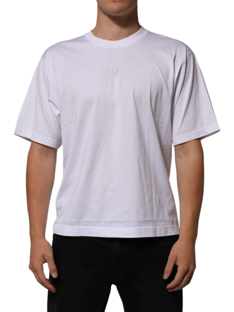 White Cotton Logo Patch Crew Neck Men T-shirt