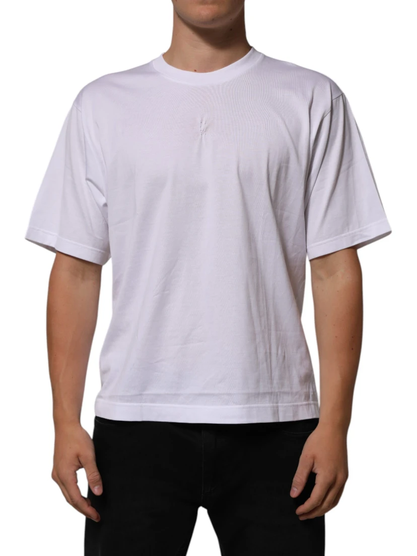 White Cotton Logo Patch Crew Neck Men T-shirt