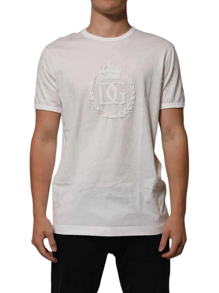 White Cotton DG Crown Embossed Men T-shirt