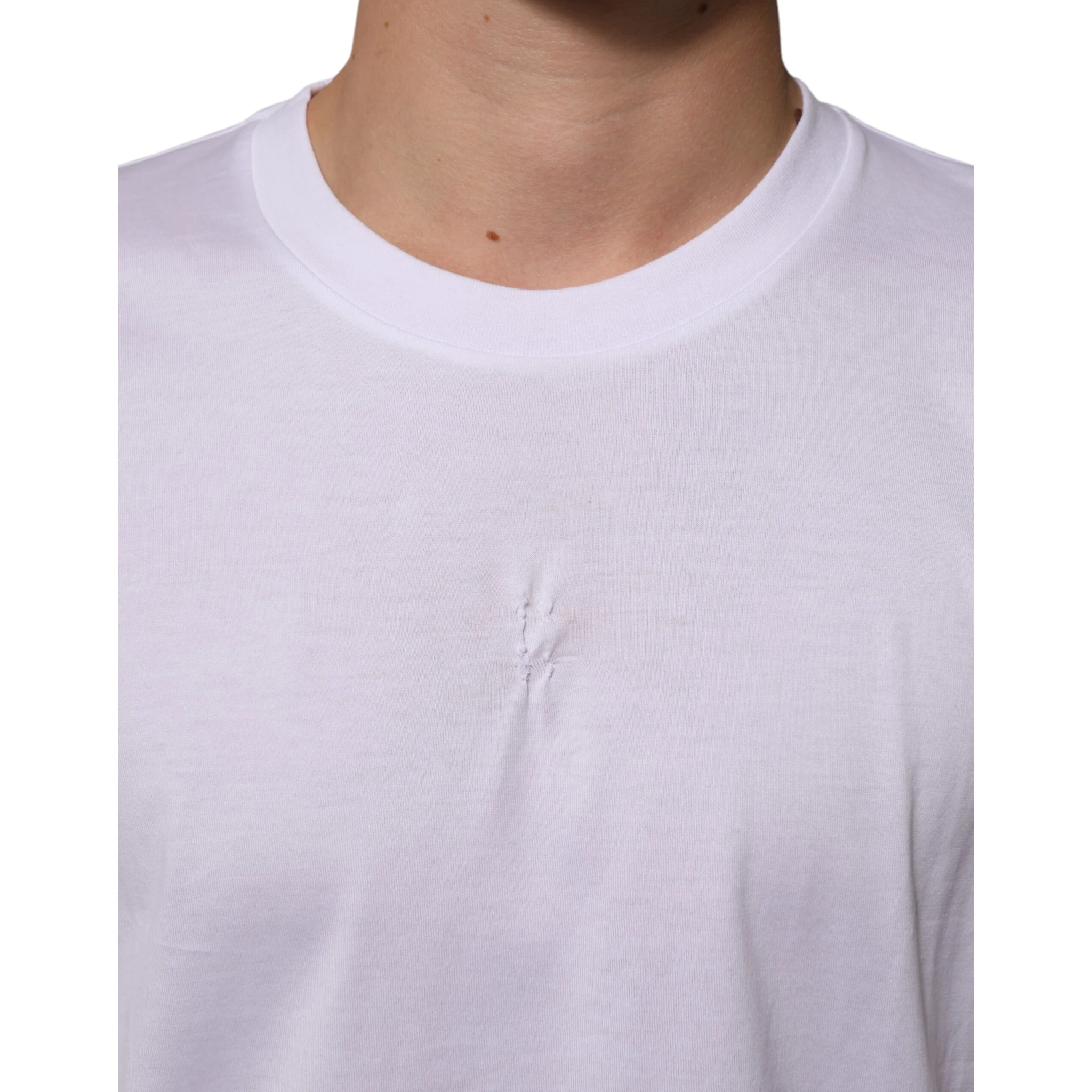White Cotton Logo Patch Crew Neck Men T-shirt