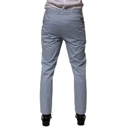 Light Blue Cotton Drawstring Elastic Waist Men Pants