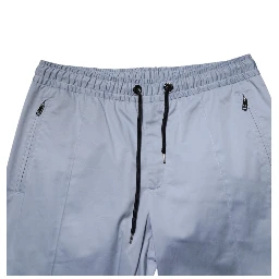 Light Blue Cotton Drawstring Elastic Waist Men Pants