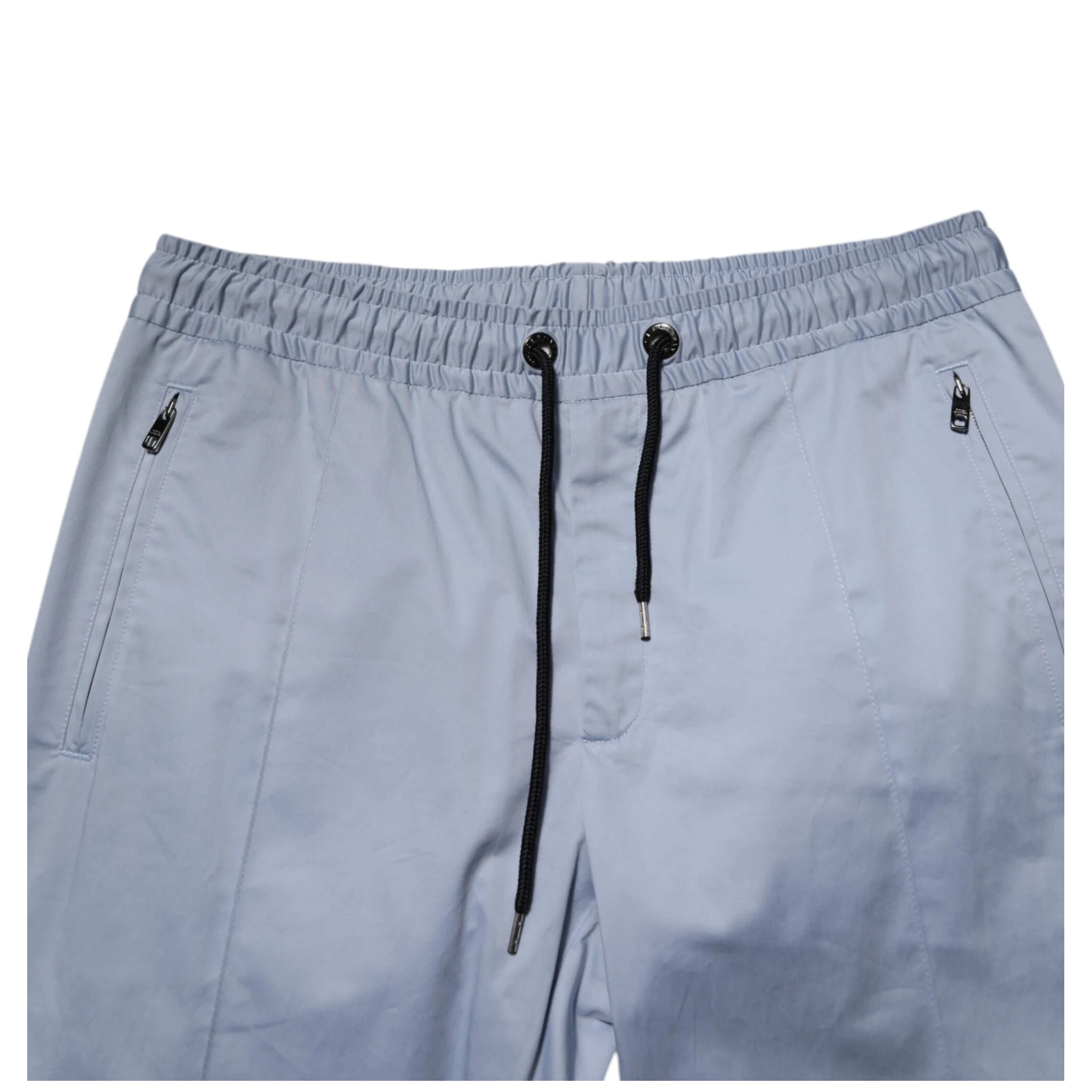 Light Blue Cotton Drawstring Elastic Waist Men Pants