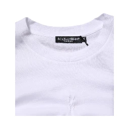 White Cotton Logo Patch Crew Neck Men T-shirt