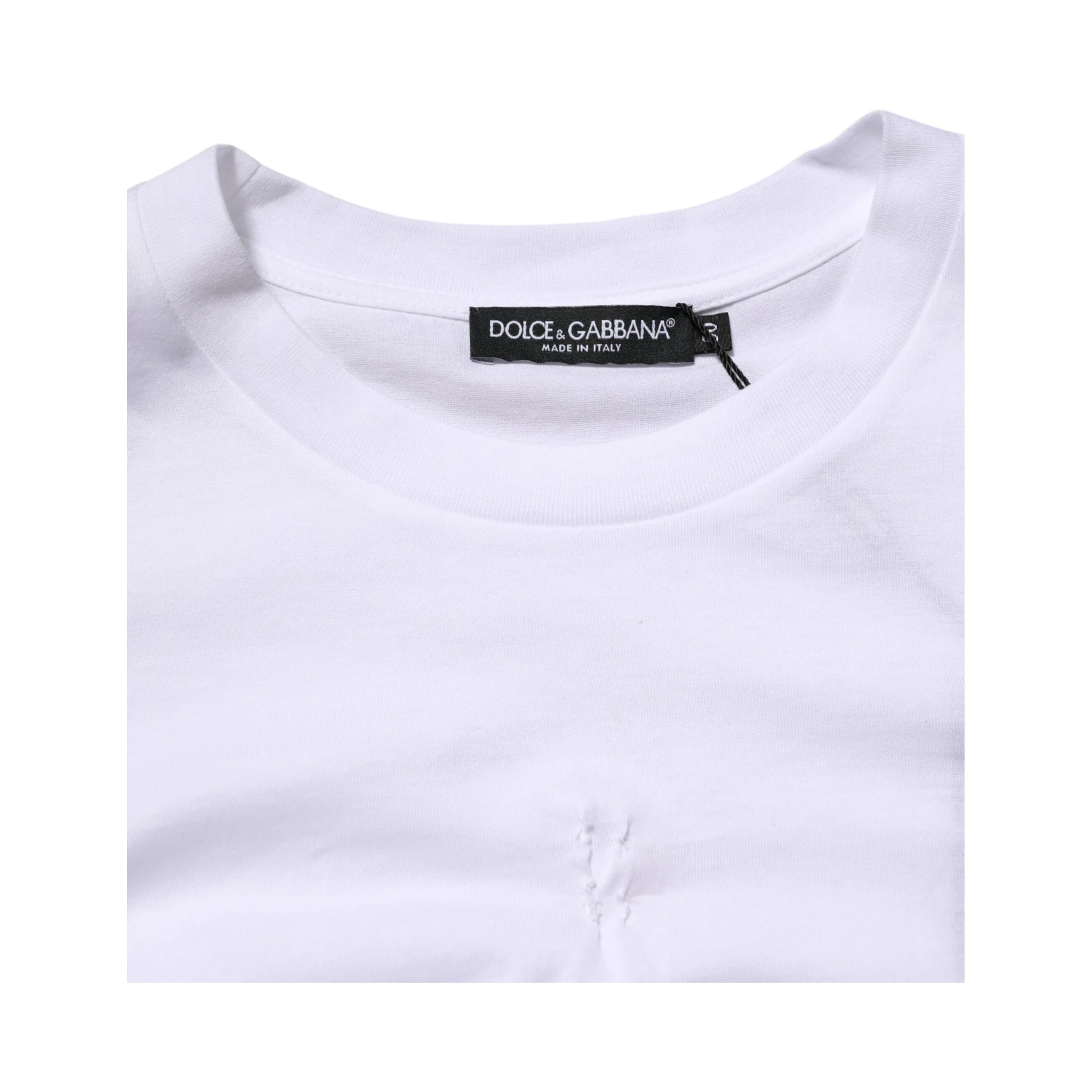 White Cotton Logo Patch Crew Neck Men T-shirt