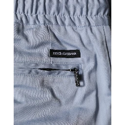 Light Blue Cotton Drawstring Elastic Waist Men Pants