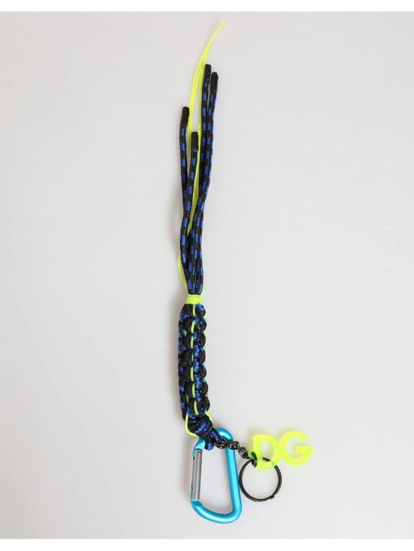 Blue Yellow Leather Tape String DG Logo Keychain Keyring